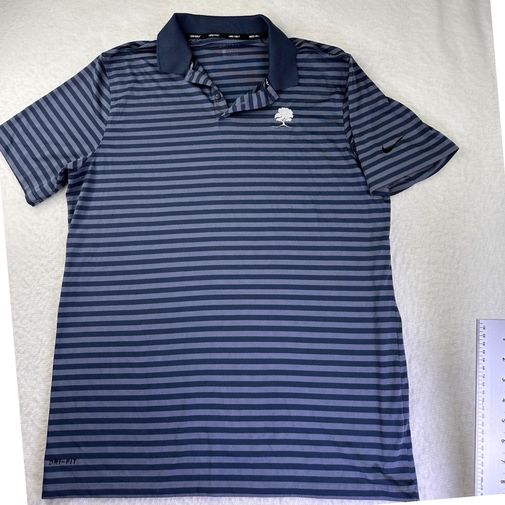 Nike Golf Polo Mens L Blue Striped Dri-FIT‎ Embroidered 891853-47 Sporty Preppy